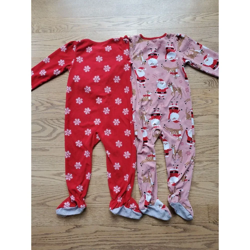 Just You by Carter's 3T Lot of 2 Fleece Footed One-Piece Pajamas Christmas Santa
